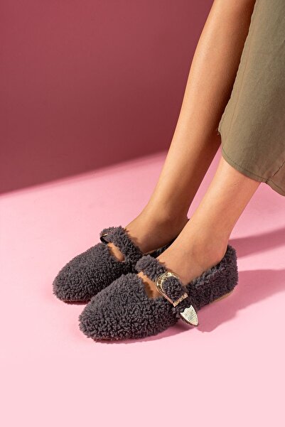 FUGA MODA Olisse Anthracite Towel Textured Western Buckle Belted Home Slippers