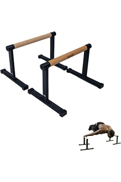 Goat Parallette Bars Max Made of Heavy-Duty Steel Alloy with Wooden Handles, 38cm Height for Calisthenics