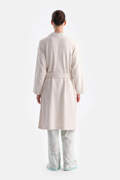 Dagi Ecru Long Sleeve Chenille Knitted Dressing Gown