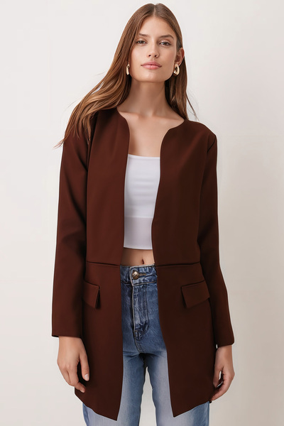 armonika Дамско дълго яке в цвят кафе с шевове ARM-26K001017