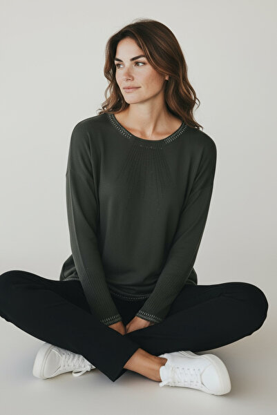 ECE GİYİM Women's Collar and Sleeve Stone-Embellished Skirt with Patterned Bluz