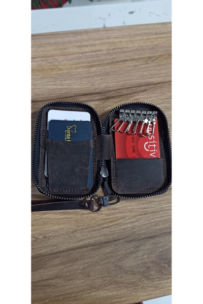 MATRUŞKA DERİ SANAT TASARIM Real Leather Zipper Card Holder & Keychain