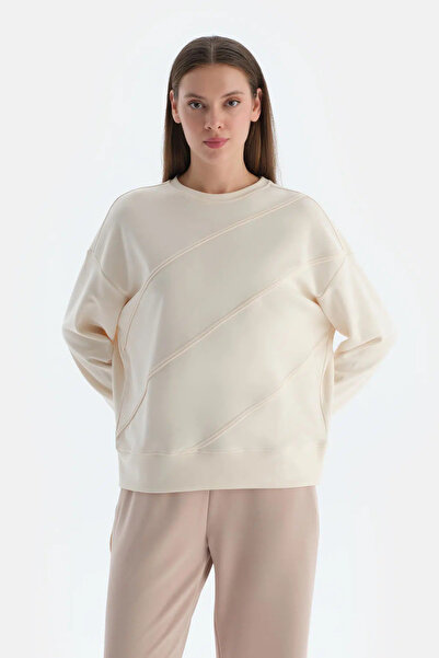 Dagi Ekru Kadın Modal Biye Detaylı Sweatshırt
