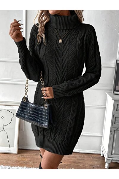 JANES Women's Turtleneck Mini Knitwear Dress