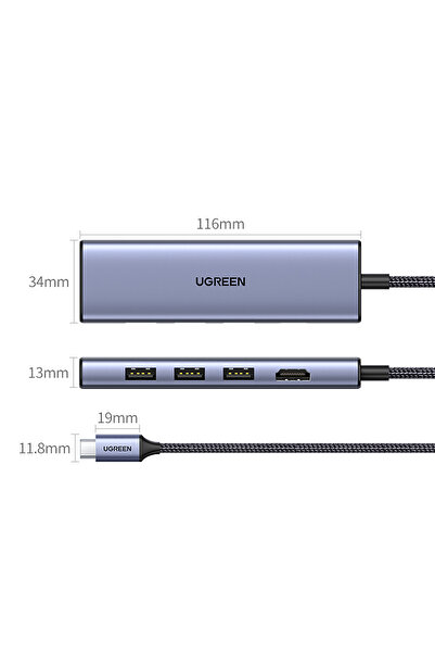 Other 6w1 HUB Adapter USB-C - HDMI / USB-A / czytnik kart SD TF - szary