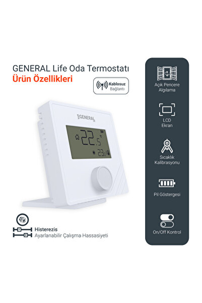 GENERAL Life General Mitra HT25 RF Kablosuz Oda Termostatı -Beyaz