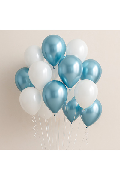 MACK PLUS 30’lu 12 İnç Açık Mavi Metalik & Beyaz Metalik Balon Seti – Helyum ...