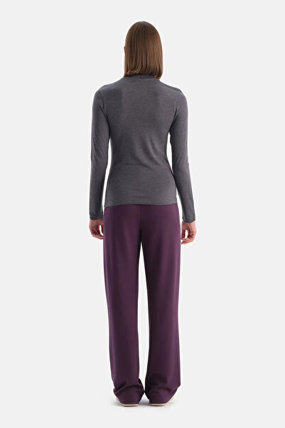 Dagi Anthracite Melange Travel Turtleneck Long Sleeve Blouse