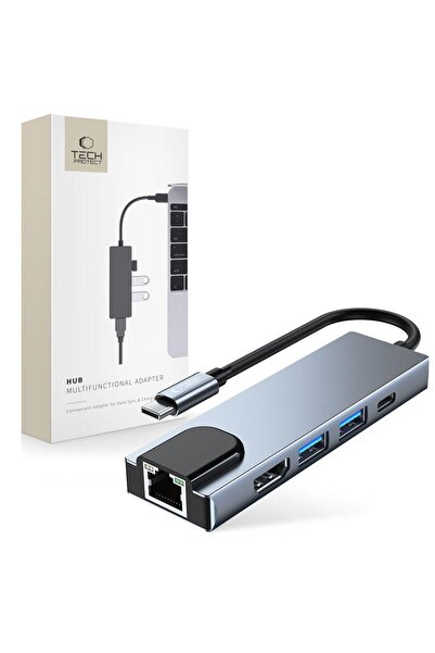 Other 5w1 HUB rozdzielacz USB-C na USB-C USB-A HDMI RJ45 - szary