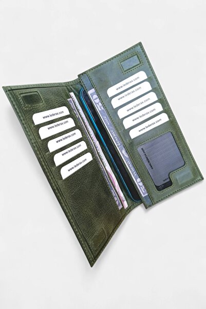 Lederax Antique Genuine Leather Portfolio Wallet with Magnetic Phone Compartment