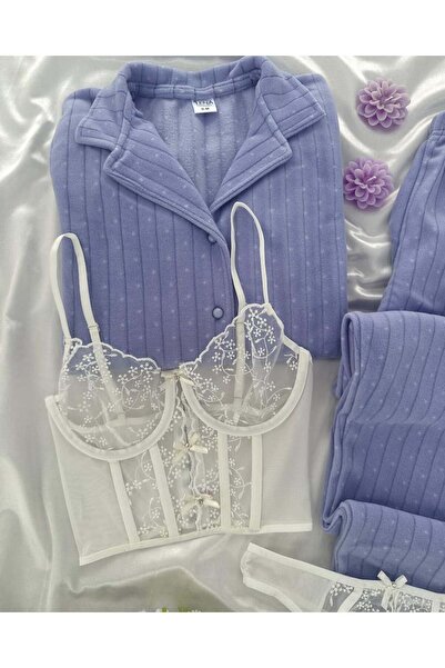 Lena Homewears Set de pijamale premium Termosoft cu nasturi cu model pentru femei