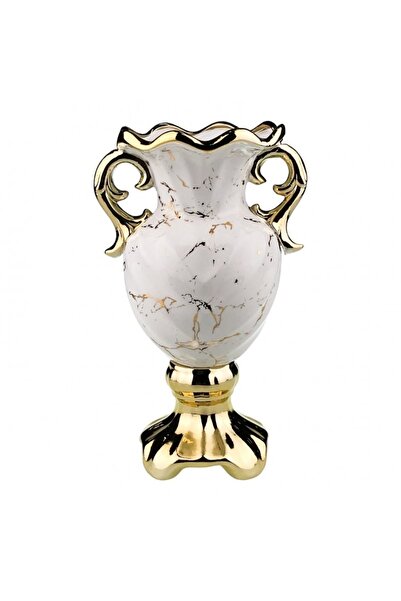 velve Vaza Royal Marble, din ceramica, cu toarte si picior, 18x31 cm, Alb