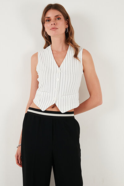 Lela Stretch Fitted Fit V-Neck Buttoned Vest Vest 5865971