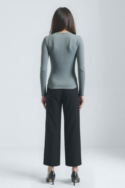 WESTMARK LONDON Gray Melange Crew Neck Long Sleeve Women's Blouse Estelle