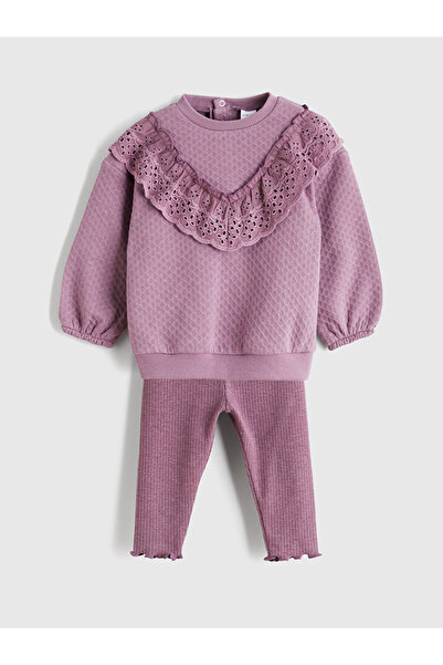 LC Waikiki سويت شيرت وبنطلون ضيق للفتيات الصغيرات برقبة دائرية