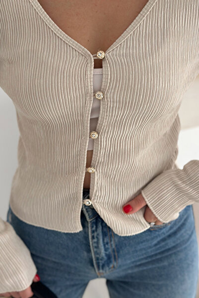 Noa Noa Women's Button Detailed Fit Knitwear Blouse – Elegant & Modern Style