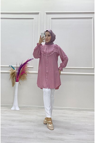 moda acar Strawberry Fabric Tunic with Stone Details