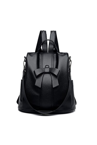 charon Leather backpack, Ribbon, Black