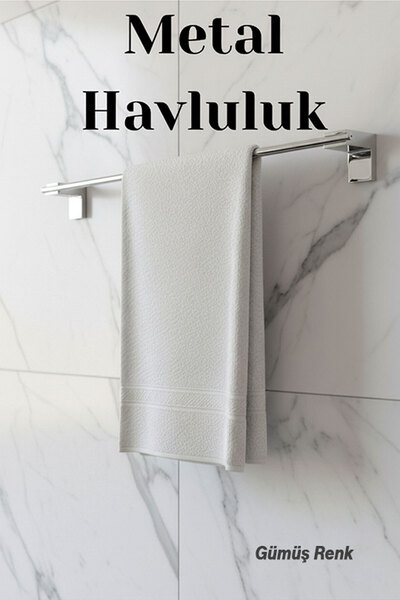 Badem10 Krom Gümüş Metal Uzun Havluluk 49 cm Duvara Monte Vidalı Lüks Banyo A...