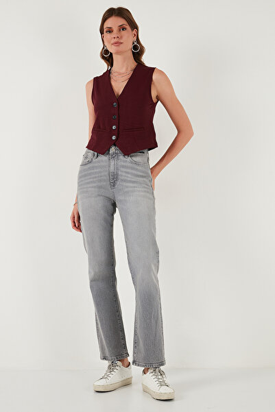 Lela Streç Fitted Fit V Yaka Düğmeli Yelek YELEK 5865971