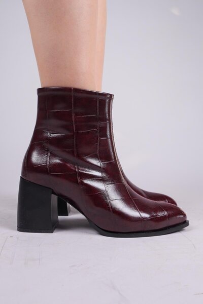 Birikon Cizme cu toc SCARLET crocodil ROȘU CLARET