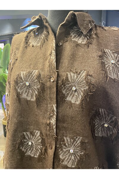 Saloon Women's Long Sleeve Cotton Design Stone Tassel Detailed Shirt