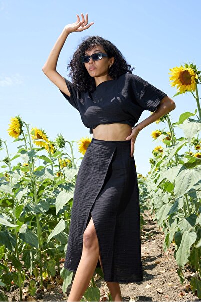 Enhitbaby Udenya Midnight Breeze – Double Layered Muslin Slit Skirt