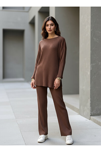 EYYE Cotton Ribbed Women's Blouse Trousers Double Set