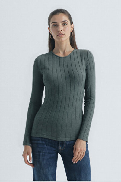 WESTMARK LONDON Light Gray Melange Crew Neck Long Sleeve Women's Blouse Estelle