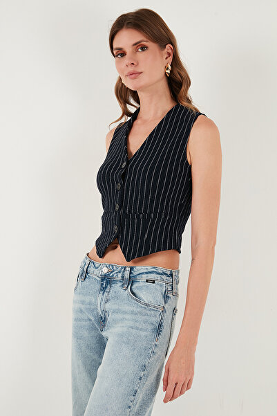 Lela Stretch Fitted Fit V-Neck Buttoned Vest Vest 5865971