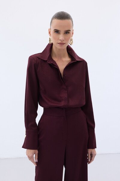 Sateen Cămașă simplă jacquard - Burgundy