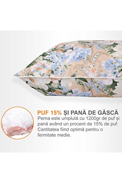 Pernador Set of 2 pillows with 15% goose down and feather, 50x70 cm, Blue Flowers