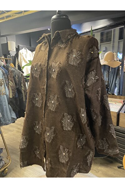 Saloon Women's Long Sleeve Cotton Design Stone Tassel Detailed Shirt