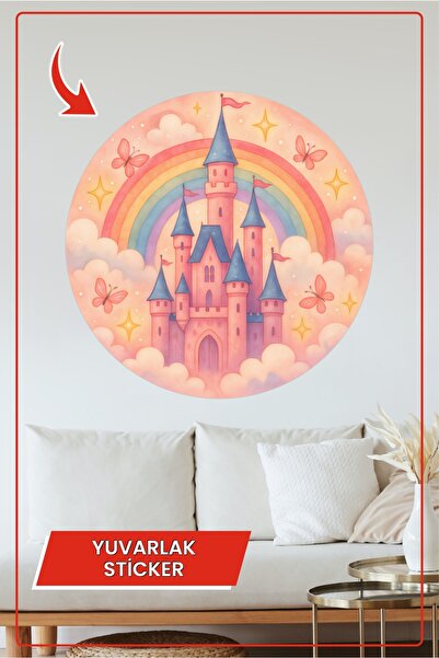 KOSS Dijital Autocolant rotund pentru castel de poveste roz, decor pentru cop...