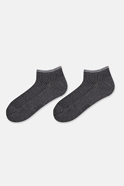 Dagi Black-Anthracite Melange Men's 2-Piece Cotton Rib Textured Booties Socks