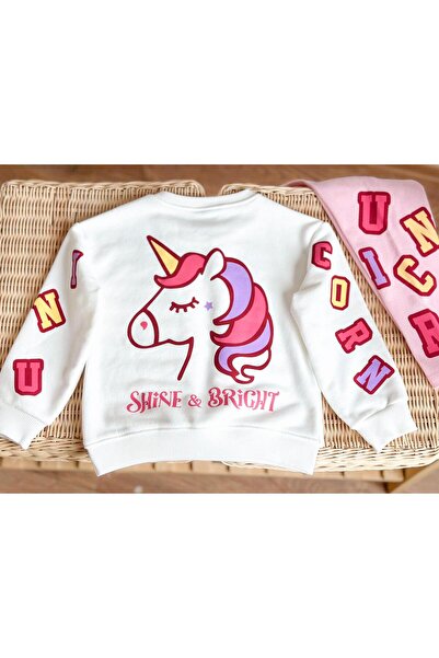 UNICORN Barbosa Sweatshırt Tayt %100 Pamuk Fırçalı (SHİNE&BRİGHT KOL YAZILI) 2'li Kız Çoçuk Takım