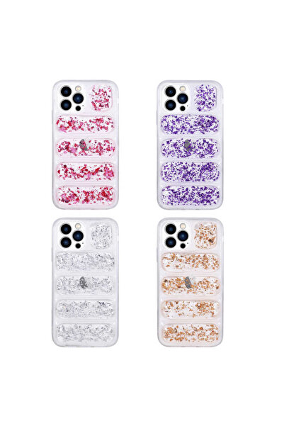 Aden iPhone 12 Pro Compatible Camera Protected Wave Case with Glitter Aihttg-Purple