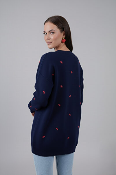 hayal giyim Elegant Bow Embroidered Knitwear Sweater - Navy Blue