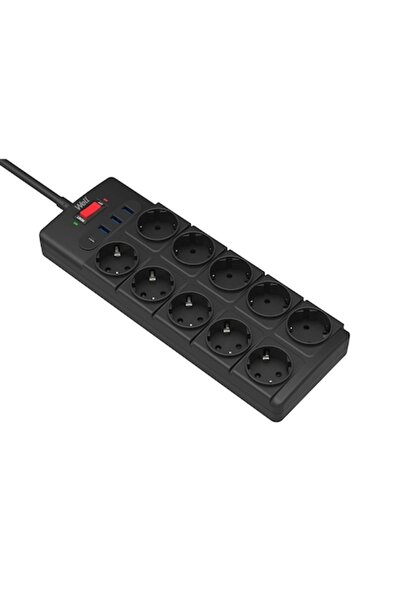 Well Prelungitor cu protectie Well, 10 prize schuko + 3 porturi USB + USB-C, ...