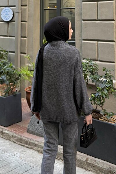 lamelif Πουλόβερ με ψηλό γιακά ανθρακί