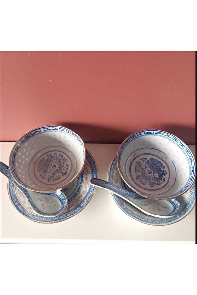 esdekor Chinese Porcelain 2-Piece Set, 6 Pieces, Bowl Diameter 11cm, Plate Diameter 15cm, Load 7cm