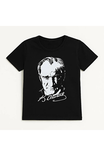 kidstalya White Ataturk Printed Black Tshirt