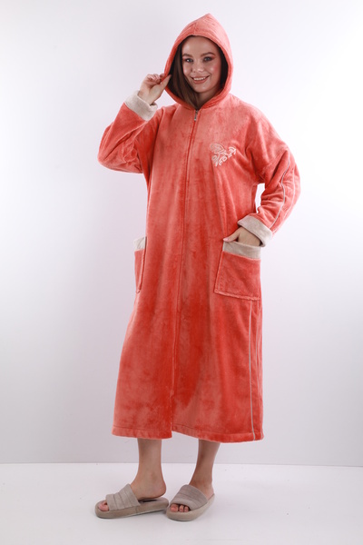 Wild Love رداء نسائي طويل بغطاء للرأس وسحاب مصنوع من الخيزران بنسبة 100%