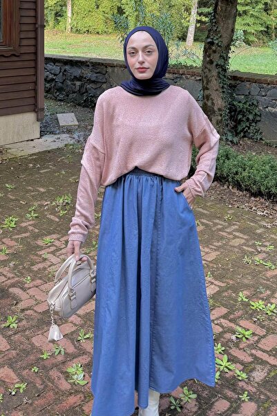 lamelif Kayak Yaka Triko Kazak Gül