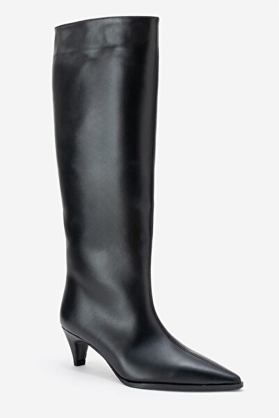 LuviShoes SIORA Siyah Cilt Hakiki Deri Kadın Kısa Topuklu Çizme