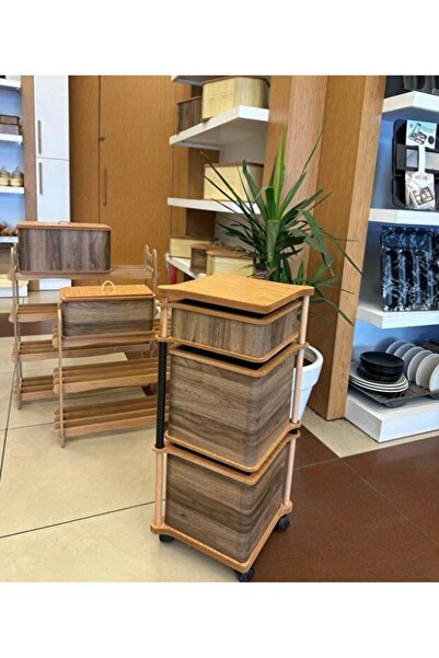 Begin Power Ahşap Kare Tekerlekli Kahve Sebzelik 3 Katlı Yana Açılır Patates ...