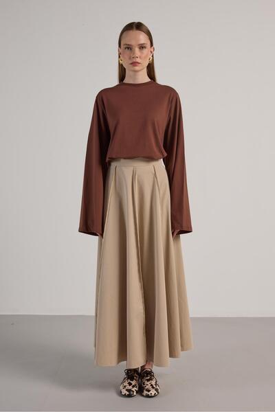 minaaise Women's Stone Piece Stitching Detailed Premium Long Skirt 30054