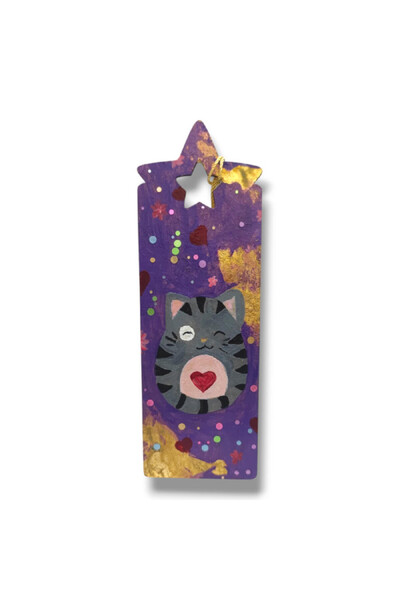 Lucille Craftshop Semn de carte pictat manual cu pisică norocoasă
