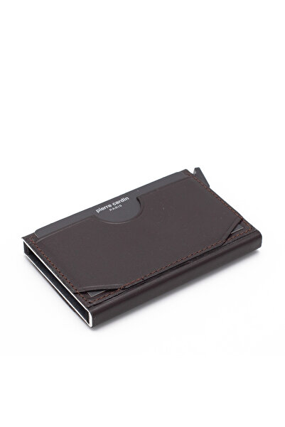 Pierre Cardin Brown Unisex Automatic Leather Card Holder 0273K4Y