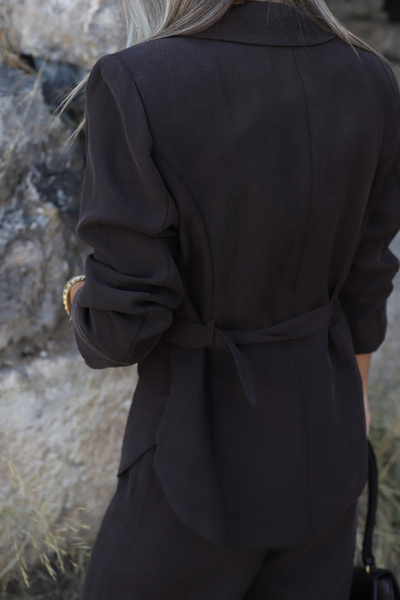 bytugcekaya Καφέ oversized Μπλέιζερ με αυτοδιακόπτη ζώνη